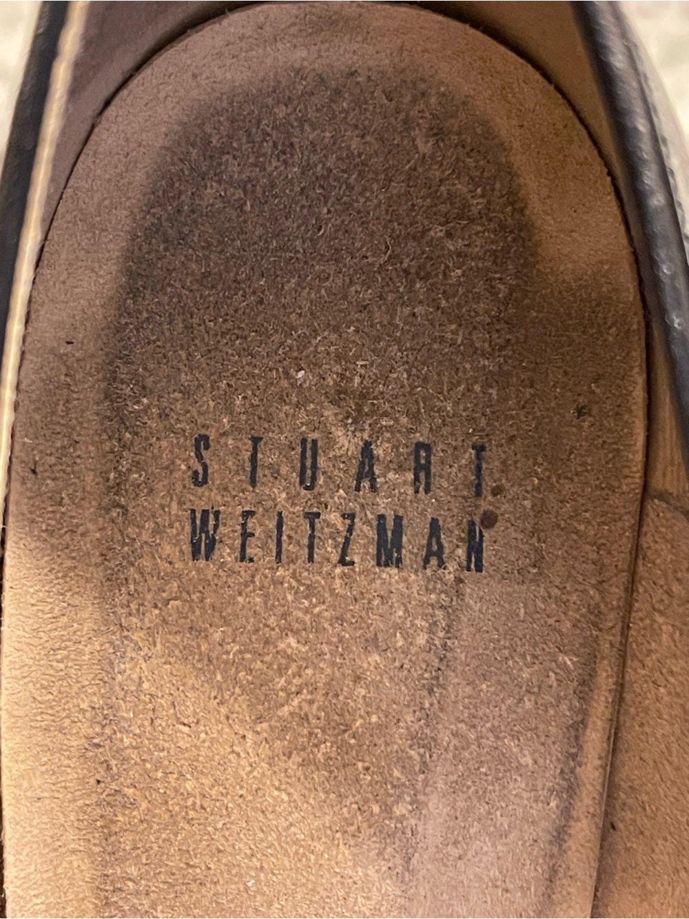 Stuart Weitzman Black Patent Peep-Toe Pumps with Tan Platform - Picture 8 of 8